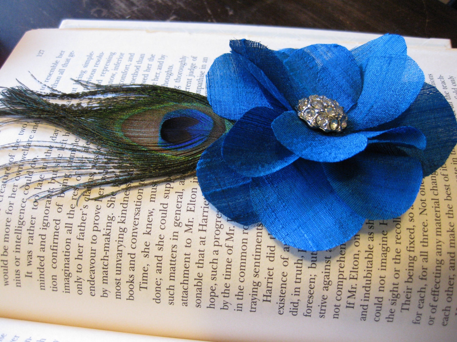 Bridal hair flower with peacock feather, weddings, spring wedding, summer wedding, silk facinator, rhrinestone