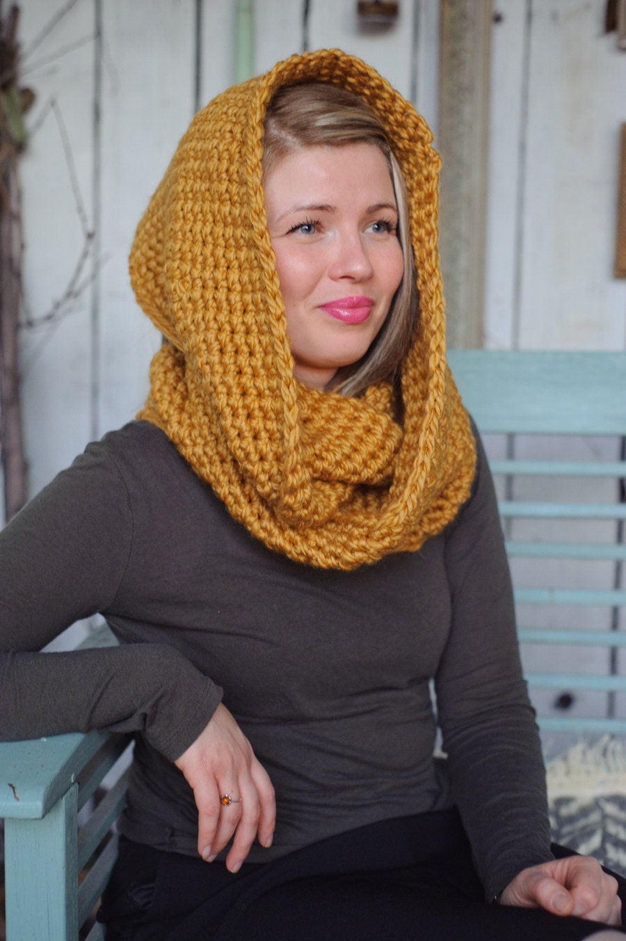 Infinity scarf, chunky scarf, chunky infinity scarf, yellow scarf, mustard scarf, golden, cowl, easter, spring scarf, winter scarf