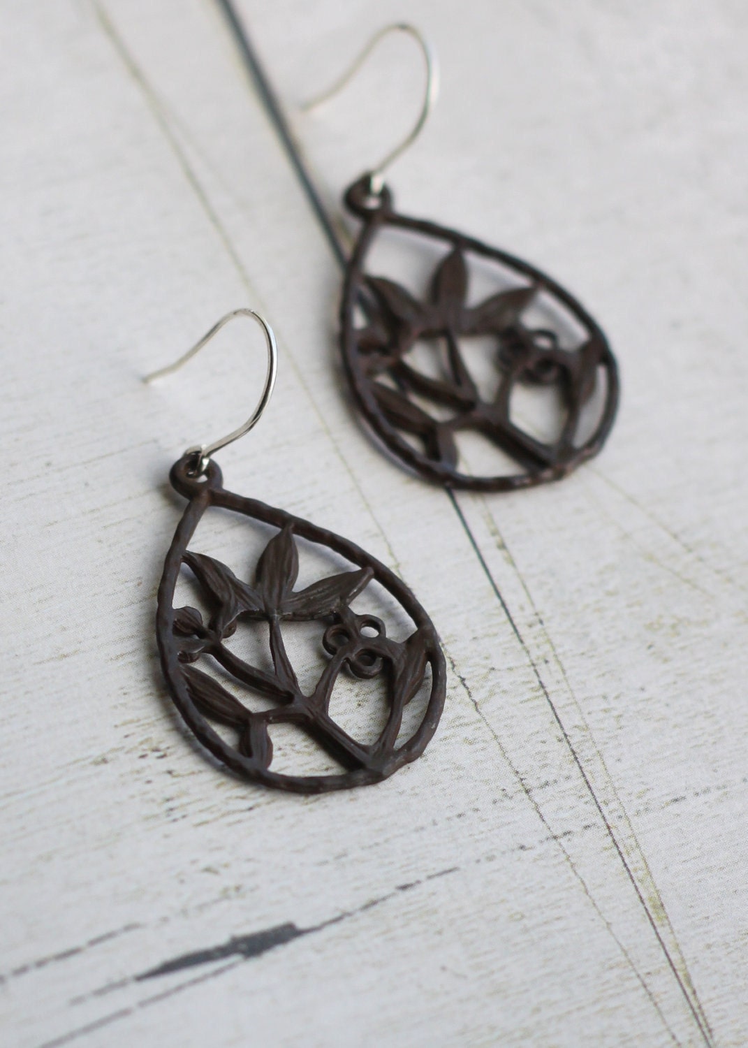 Bonsai /sterling & patina brass earrings