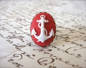 MORGAN (anchor ring. adjustable. red. nautical. shabby chic. sea. ocean. beach. sailor. handmade jewelry. vintage inspired.)