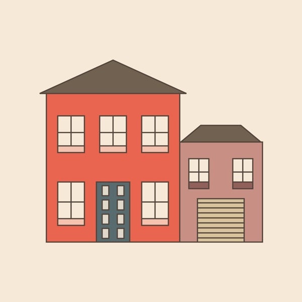 Red House with Purple Garage