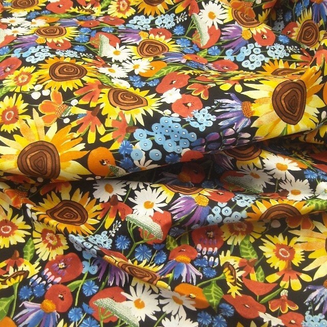 Cotton fabric: My Sunshine Flower Garden from In the Beginning by Kathy Deggendorfer - 1/2  YD - FabricFascination