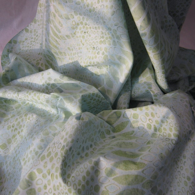 Bali HandPaints Sea Mist Large Snake Skin Fabric:100% Cotton Batik Fabric - 1 YD - FabricFascination