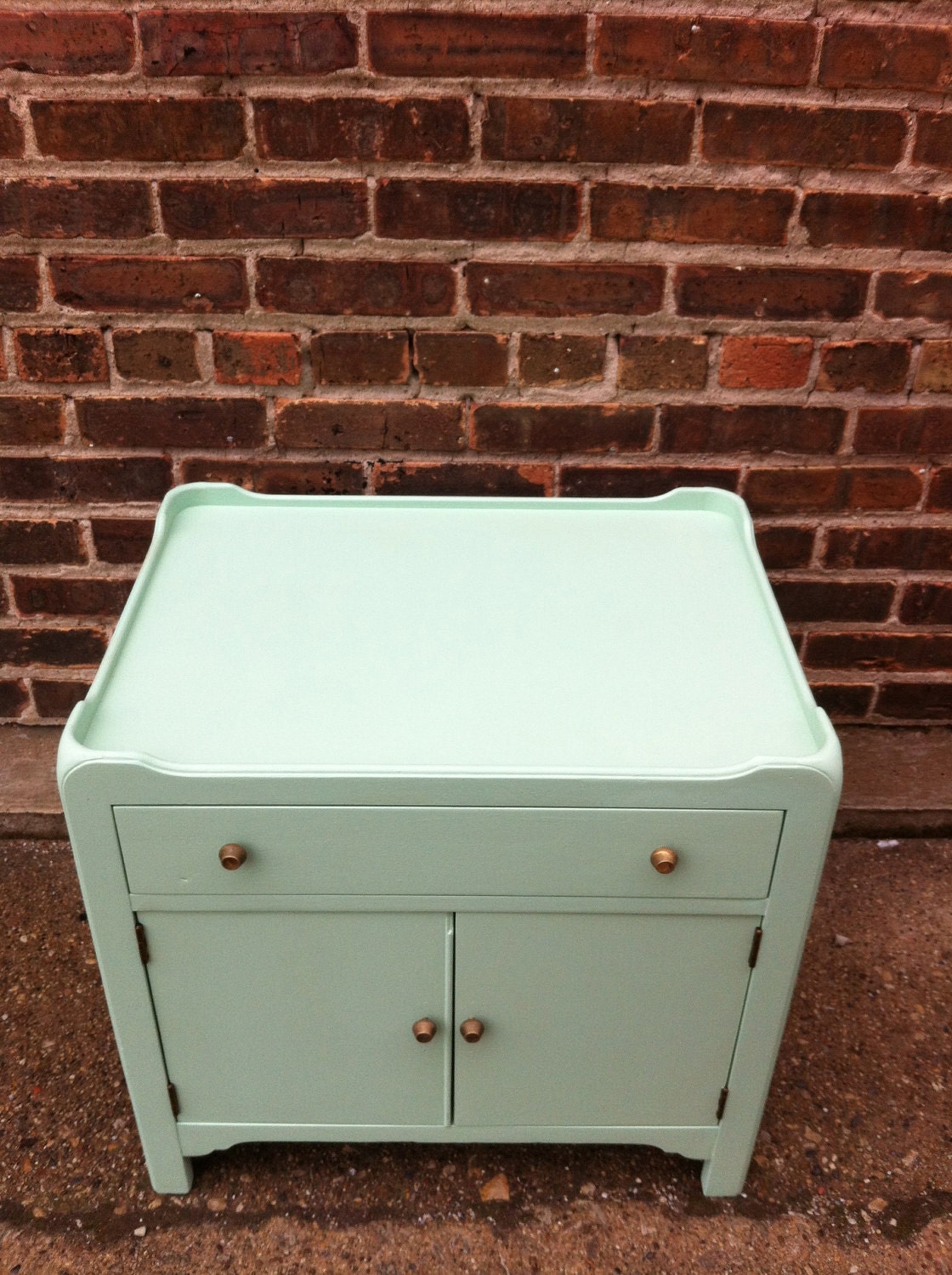 Vintage Side Table Cabinet In Icy Mint Green