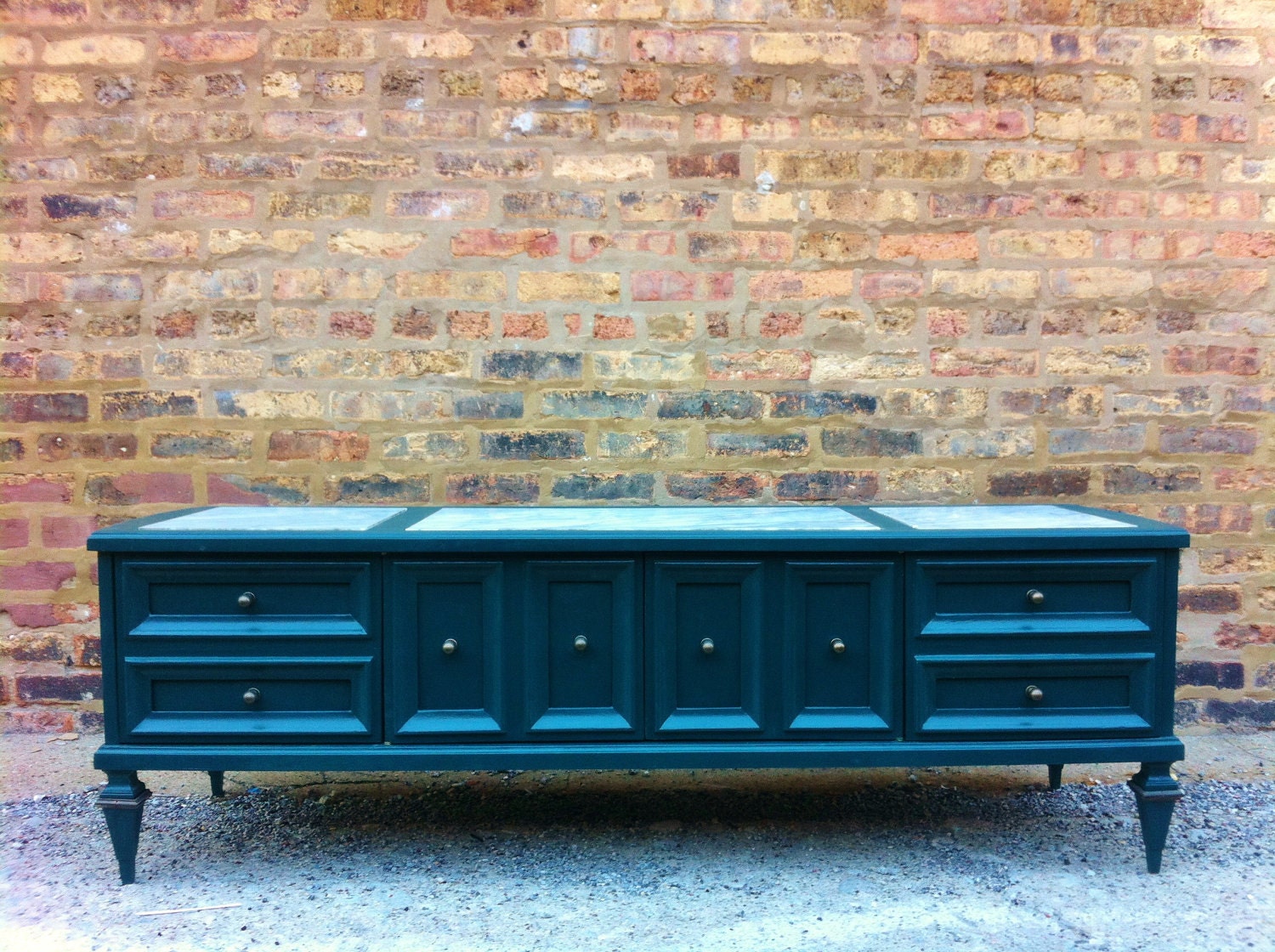 Marble Top Media Console In Midnight Green