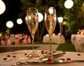 Hand painted Wedding Toasting Flutes Set of 2 Personalized Champagne glasses Groom and Bride Wedding valse gold