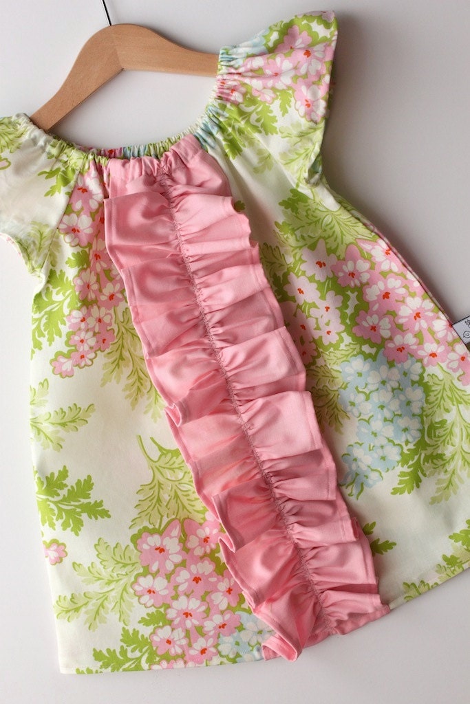 Flutter Sleeve Ruffle Peasant Dress in Mod Pink Floral-6m, 9m, 12m, 18m, 2T, 3T, 4T, 5, 6 by Smashed Peas and Carrots