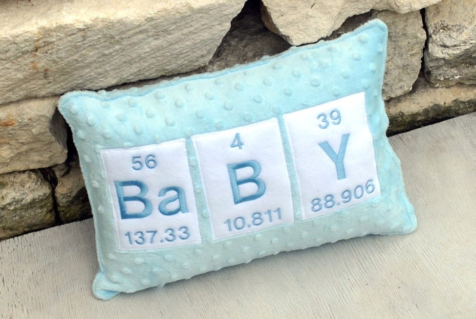 Baby Blue Pillow- Periodic Table Word -Minky Fleece-Embroidered