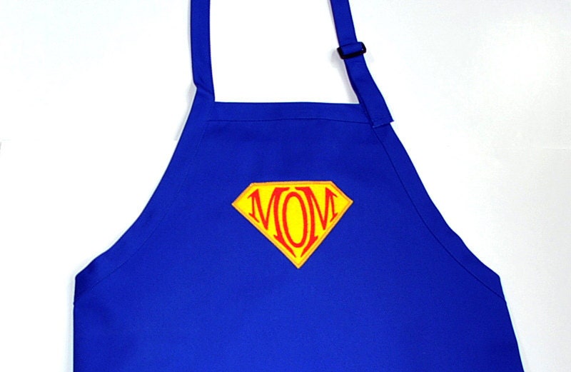 Super Mom  Apron- Mother's Day- Adjustable with Pockets Royal Blue Full