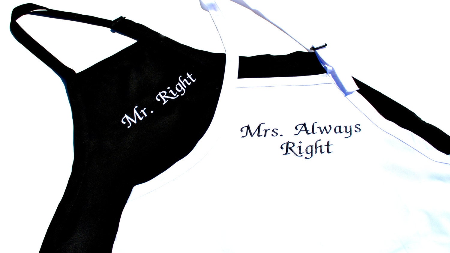 Mr Right and Mrs Always Right Embroidered Apron Set - Wedding Bridal Shower Gift