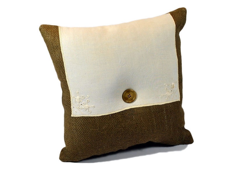 Vintage Linen and Burlap Pillow- ready to ship