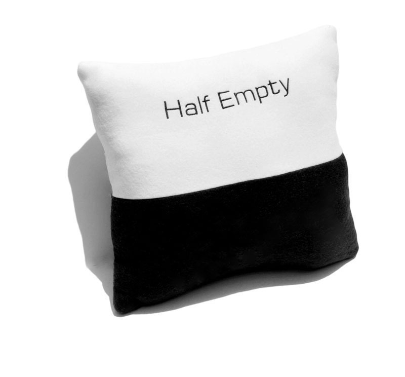 Half Full or Half Empty Black and White Fleece Embroidered Pillow