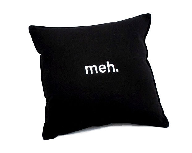 Meh Pillow- White embroidery on black cotton blend fabric