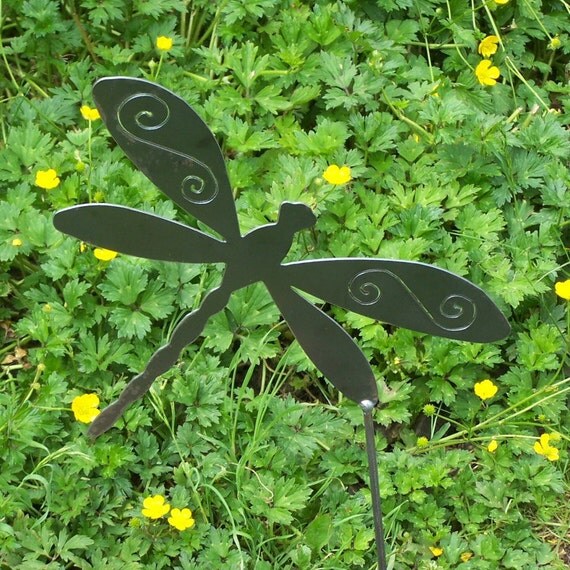 Metal Dragonfly Yard Stake Garden Art by ModernIronworks on Etsy