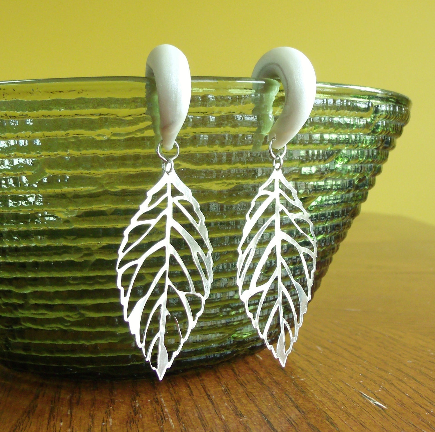 Silver Skeleton Leaf Gauged Earrings