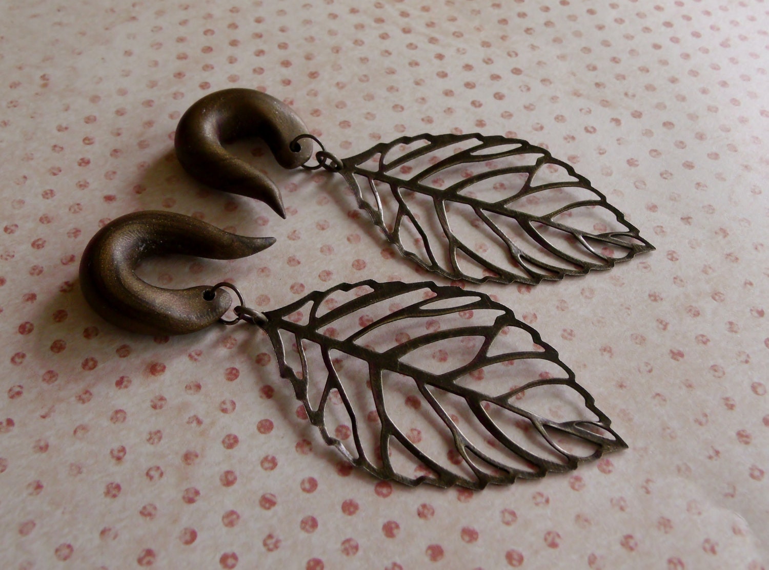 Bronze Leaf Gauged Earrings