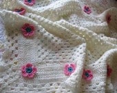 Dainty Forget-Me-Not Granny Square Baby Blanket Afghan