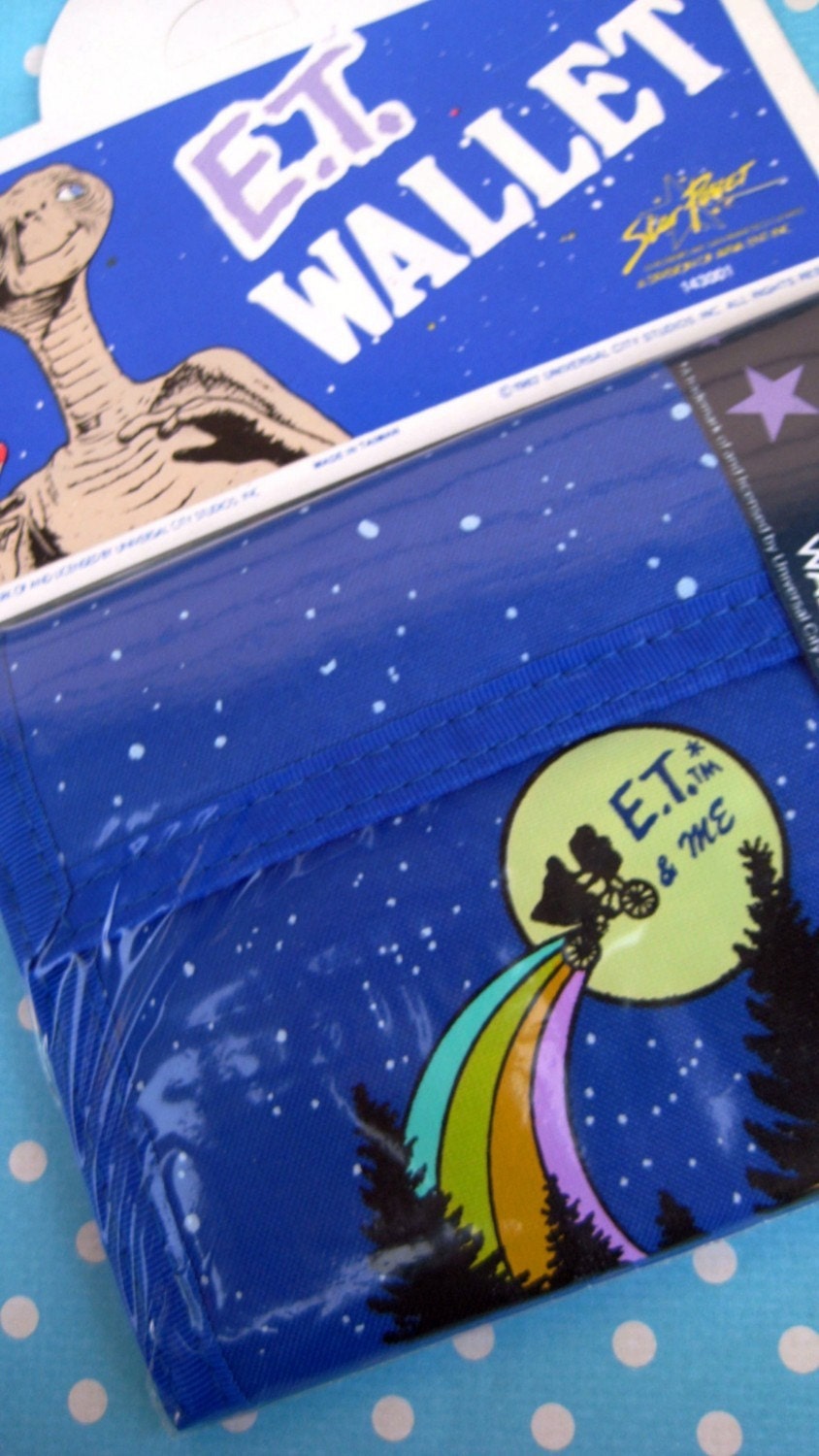 SALE - E.T. Canvas Wallet Vintage 1980s  ET Logo Bike Figure Blue  (MIP)