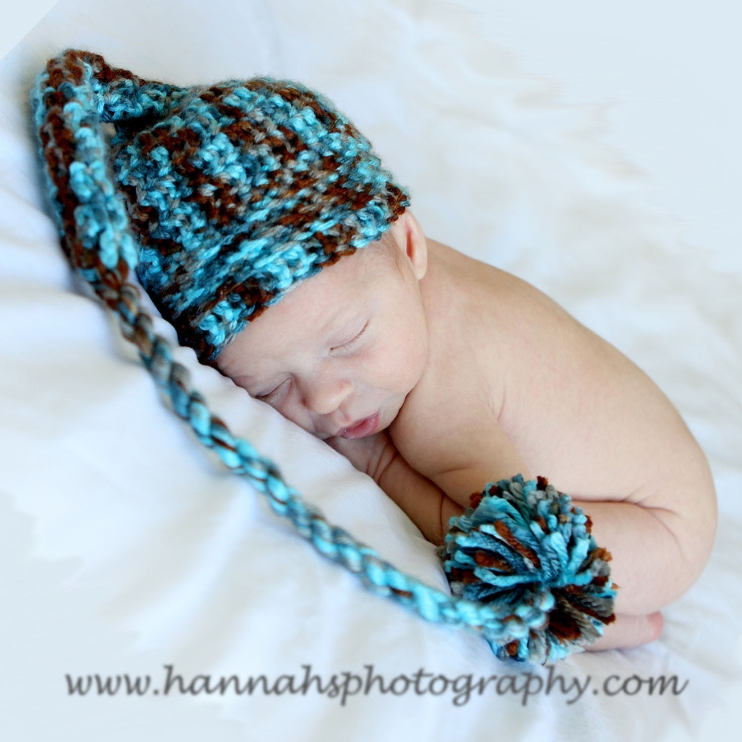 Brown and Turquoise Blue Infant Elf Hat Photo Prop