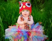 Rainbow Owl Hat with Earflaps