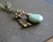 Pendant Necklace, Blue, Vintage Style Necklace,Scroll Charm, Short Chain, Antique Gold, Vintage Inspired  - Perfect Sky