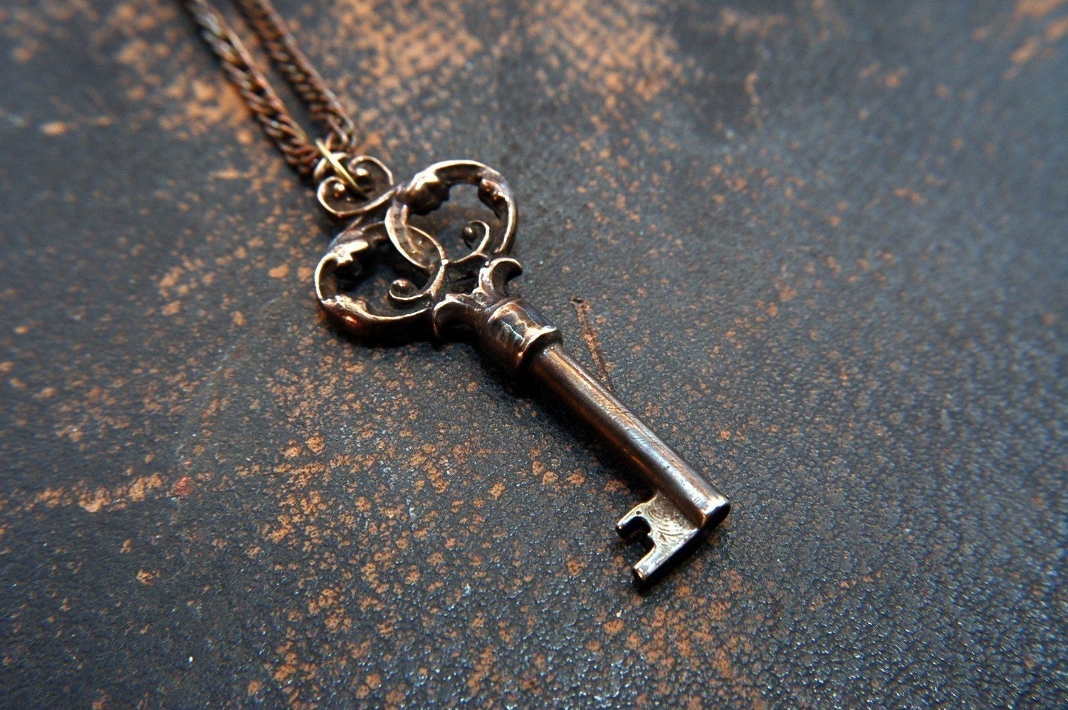 Skeleton Key Necklace Pendant Ornate Bronze Victorian - Gwen Delicious Jewelry Design