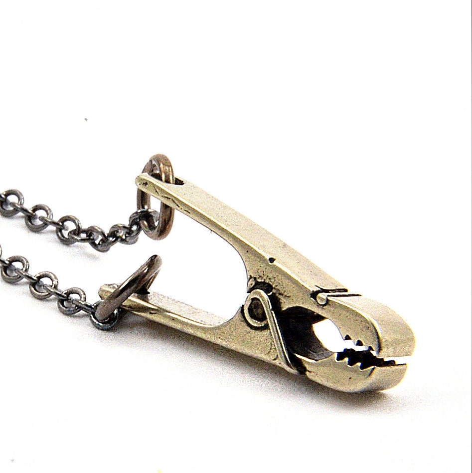 Silver White Bronze Clothespin Necklace