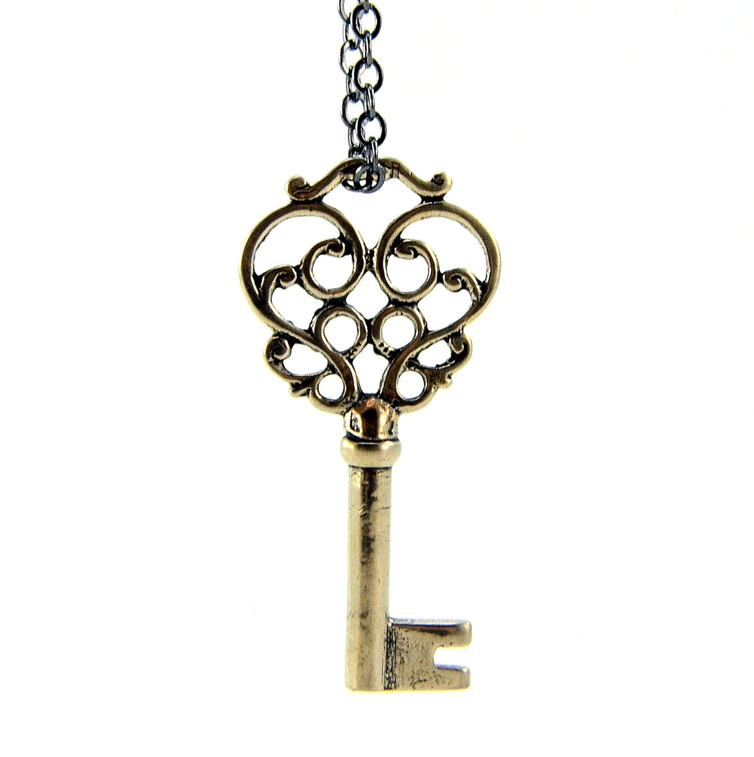 Skeleton Key Necklace Solid Silver White Bronze Mustache Key Pendant - Gwen Delicious Jewelry Design