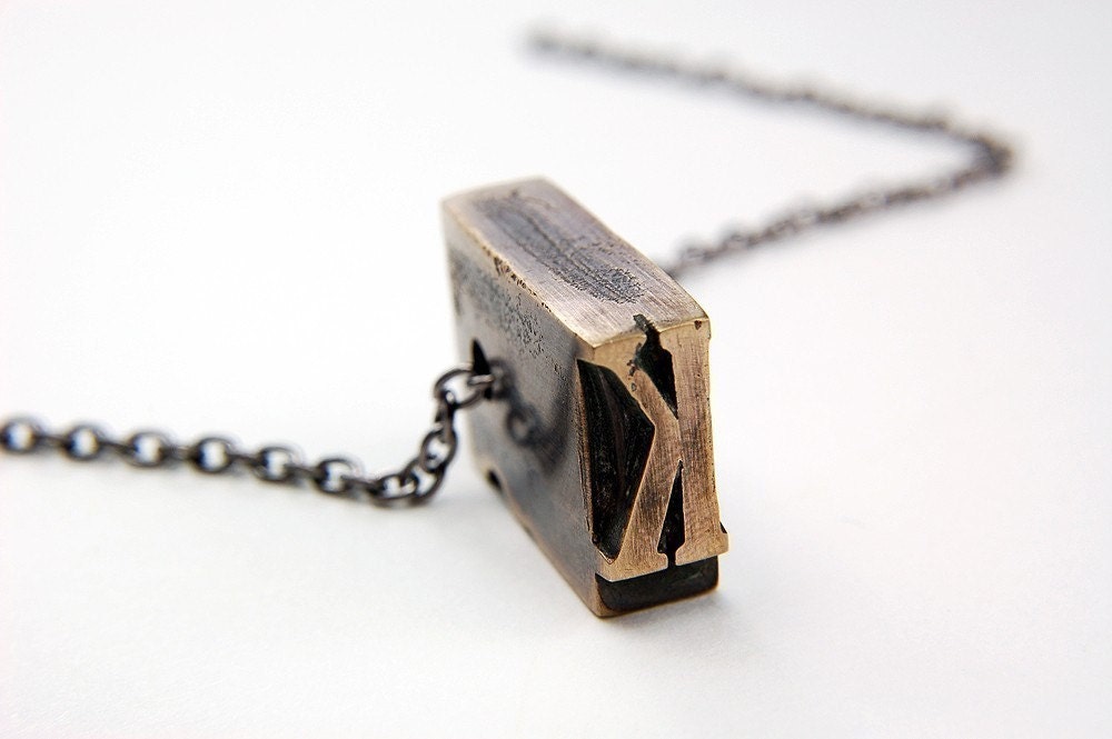 Letter K Necklace - Bronze Letterpress Necklace - Personalized - Other Letters Available
