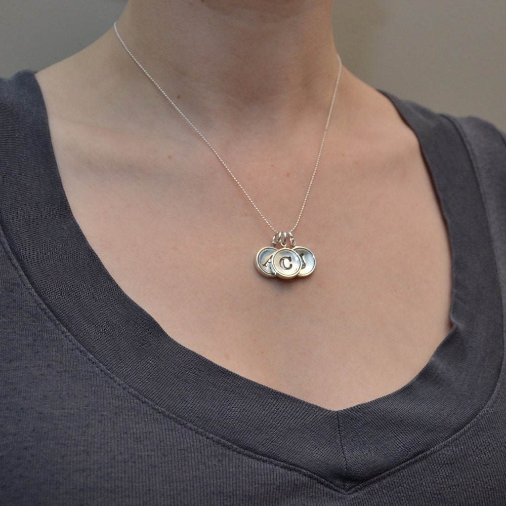Letter C Necklace - Sterling Silver Initial Typewriter Key Charm Necklace - Gwen Delicious Jewelry Design - Other Letters Available