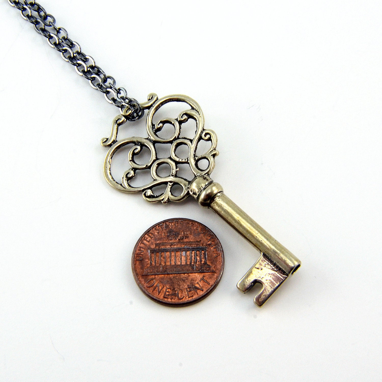 Skeleton Key Necklace Solid Silver White Bronze Mustache Key Pendant - Gwen Delicious Jewelry Design