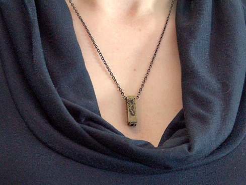 Letter A Letterpress Necklace - Brass Initial Personalized - Other Letters Available