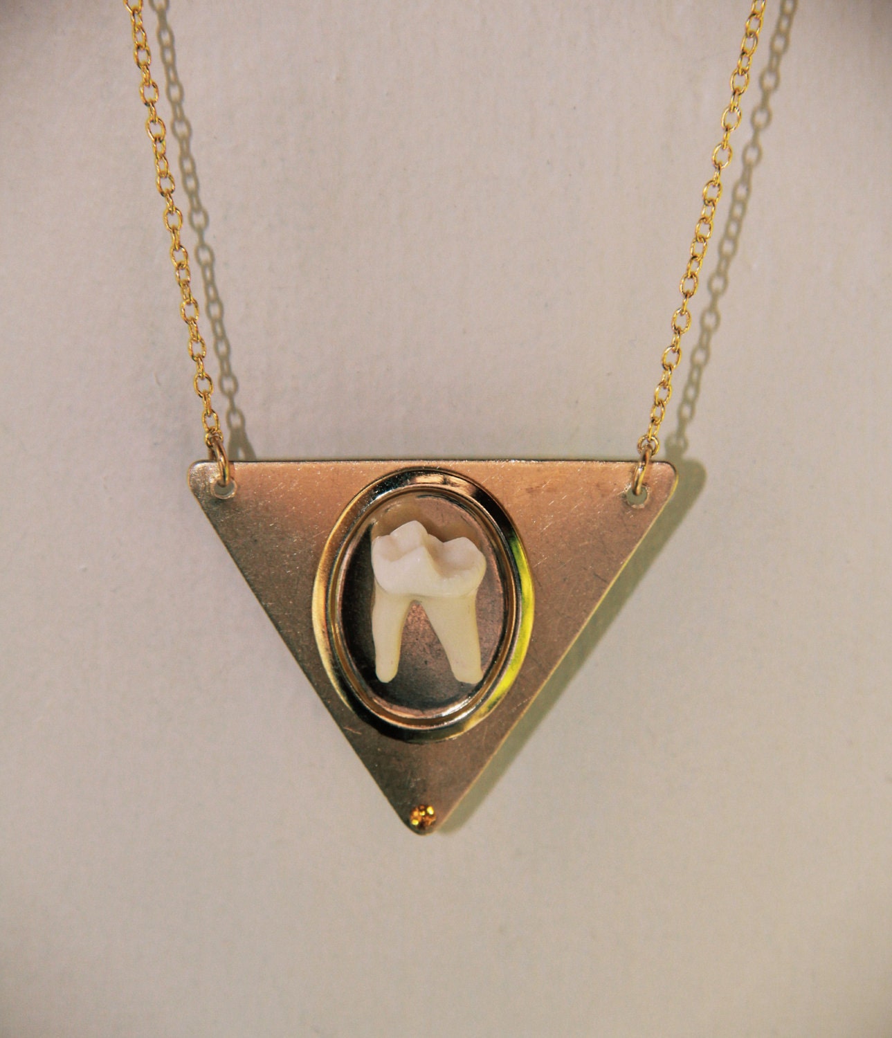 TAXIDERMY COUTURE Coyote Molar Tooth Geometric Brass Triangle Necklace Original Design