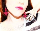 Pink Inverted Cross Crucifix Earrings SET Sterling Silver earring wire Spring 2012
