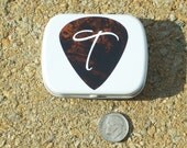 Personalized Guitar Pick Tin white hinged tin guitar pick holder - burlewood