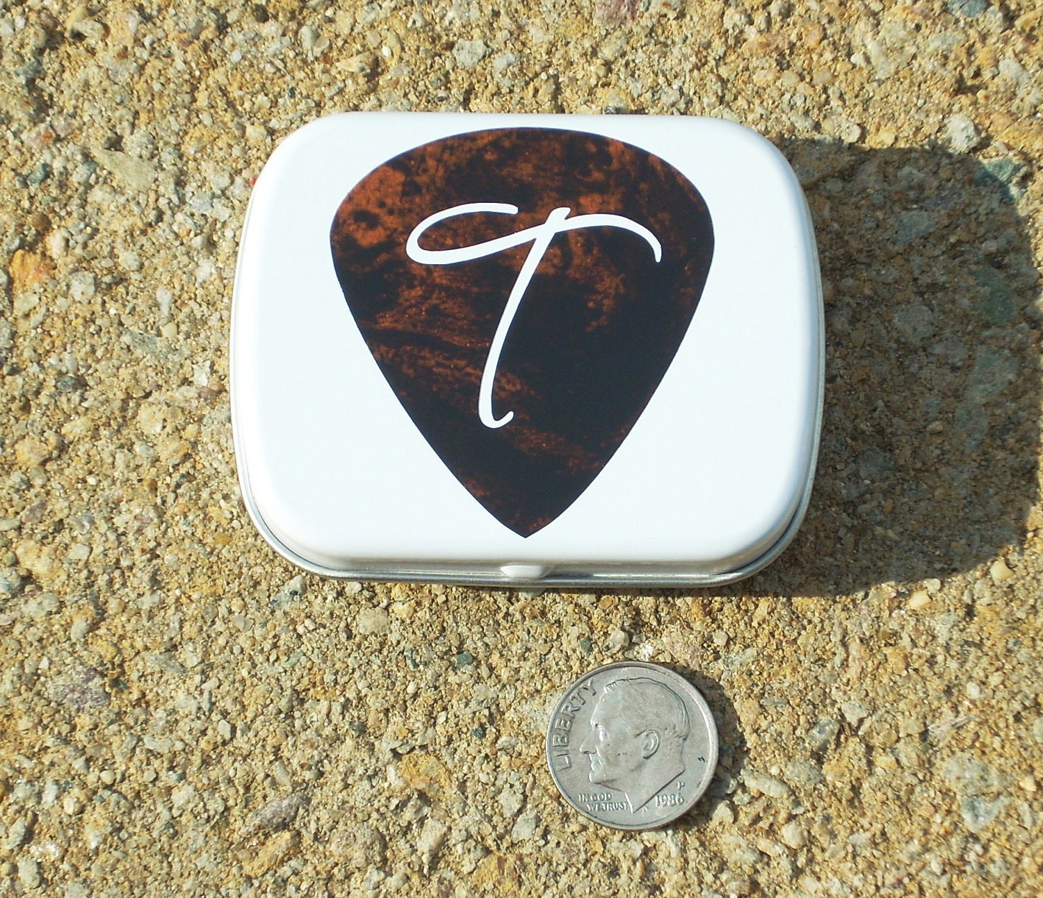Personalized Guitar Pick Tin white hinged tin guitar by tinytins