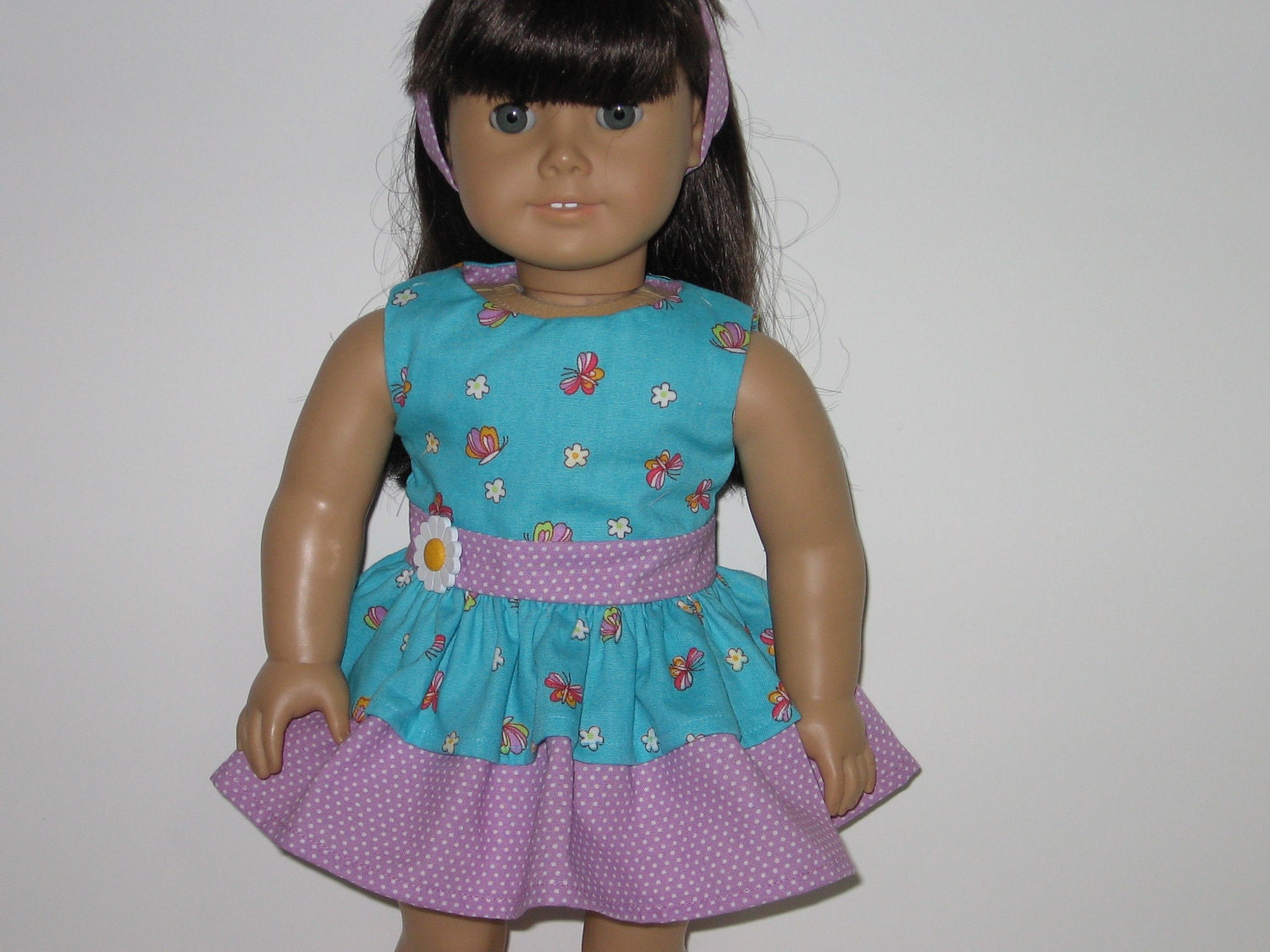 American Girl doll, 18 inch doll, Blue Butterfly and Lavender Dress