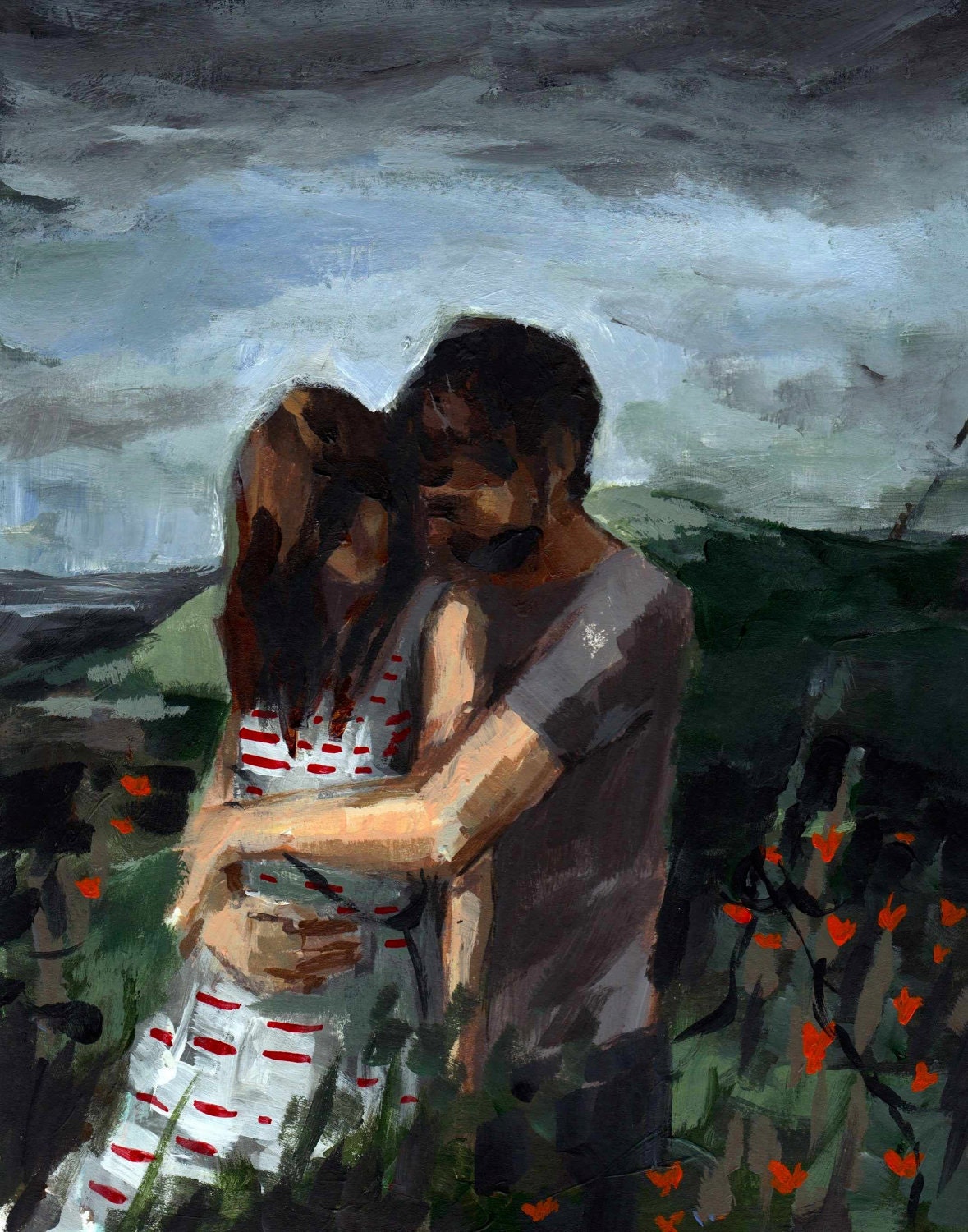 Honeymoon . large giclee digital art print poster of couple in landscape painting