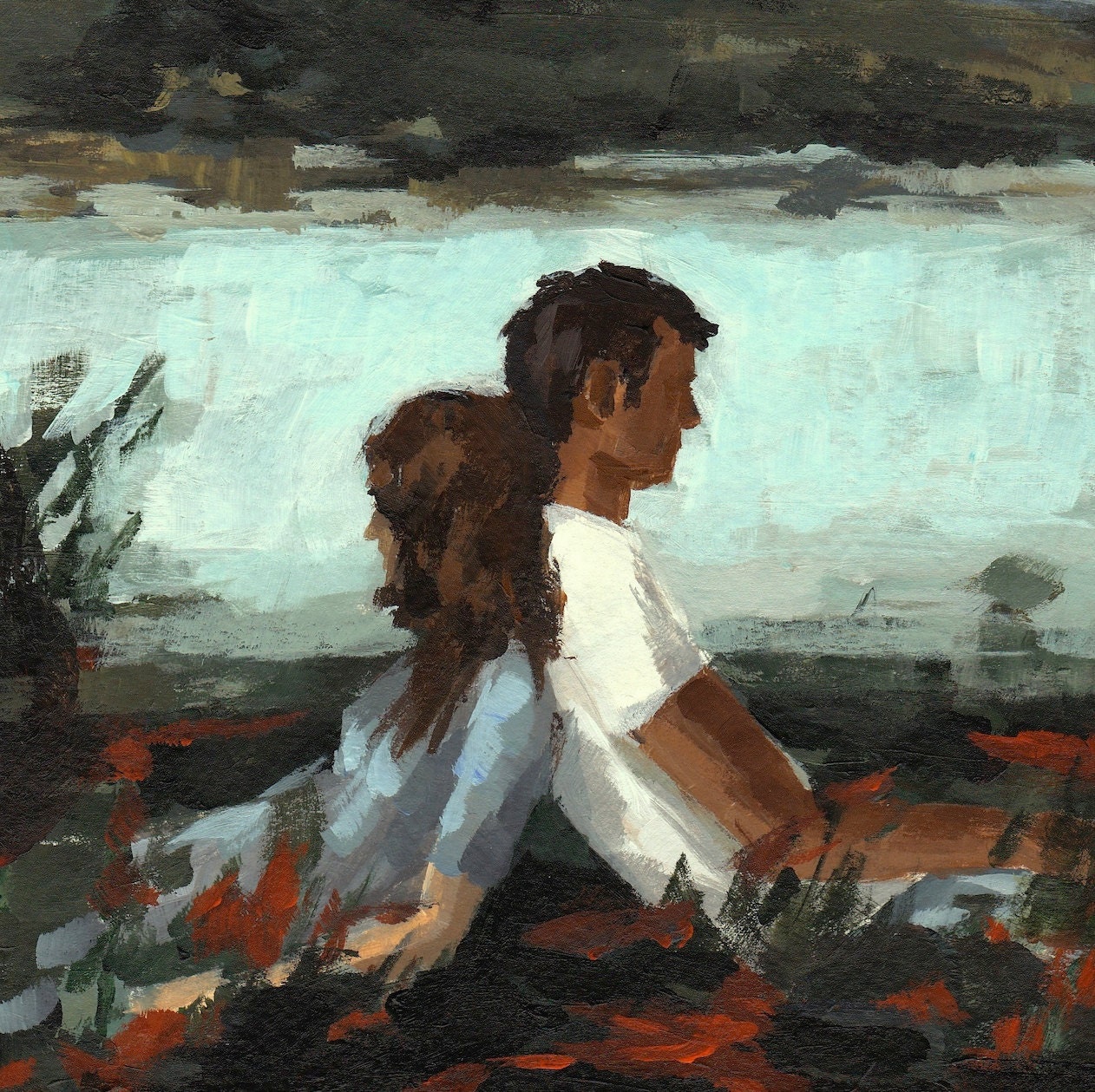 FALLING  . giclee digital art print poster of couple in love painting . valentines day gift idea