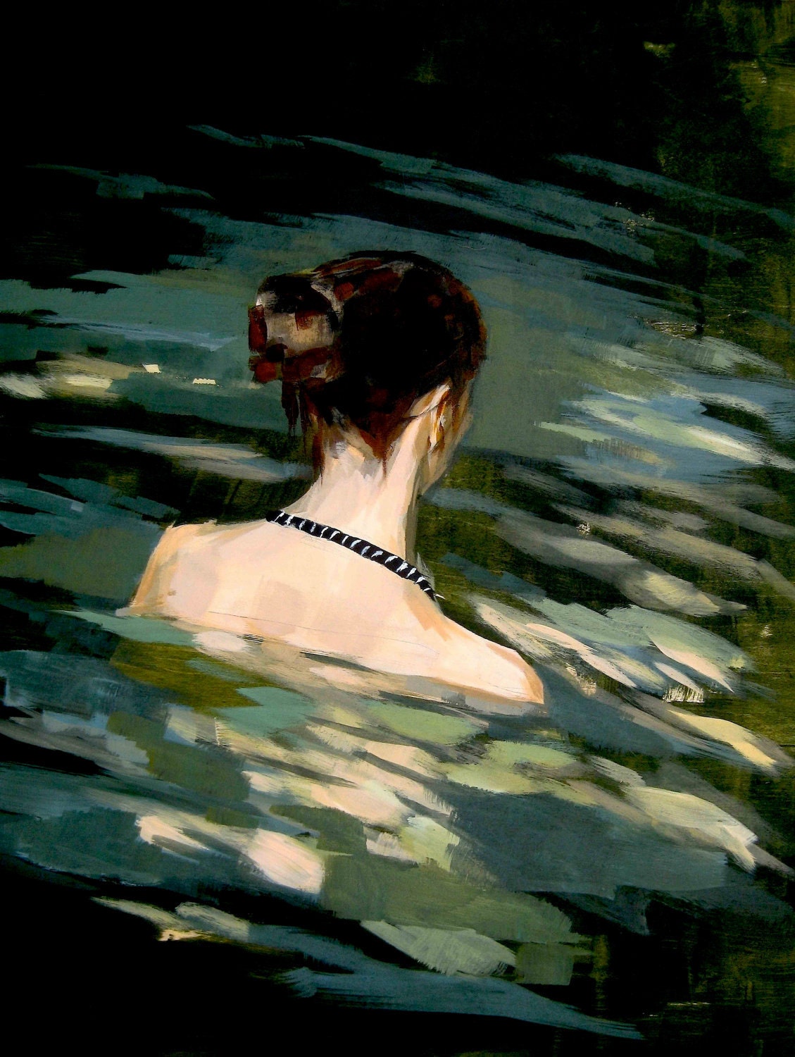 Northern River . large giclee digital art print of painting with emerald green