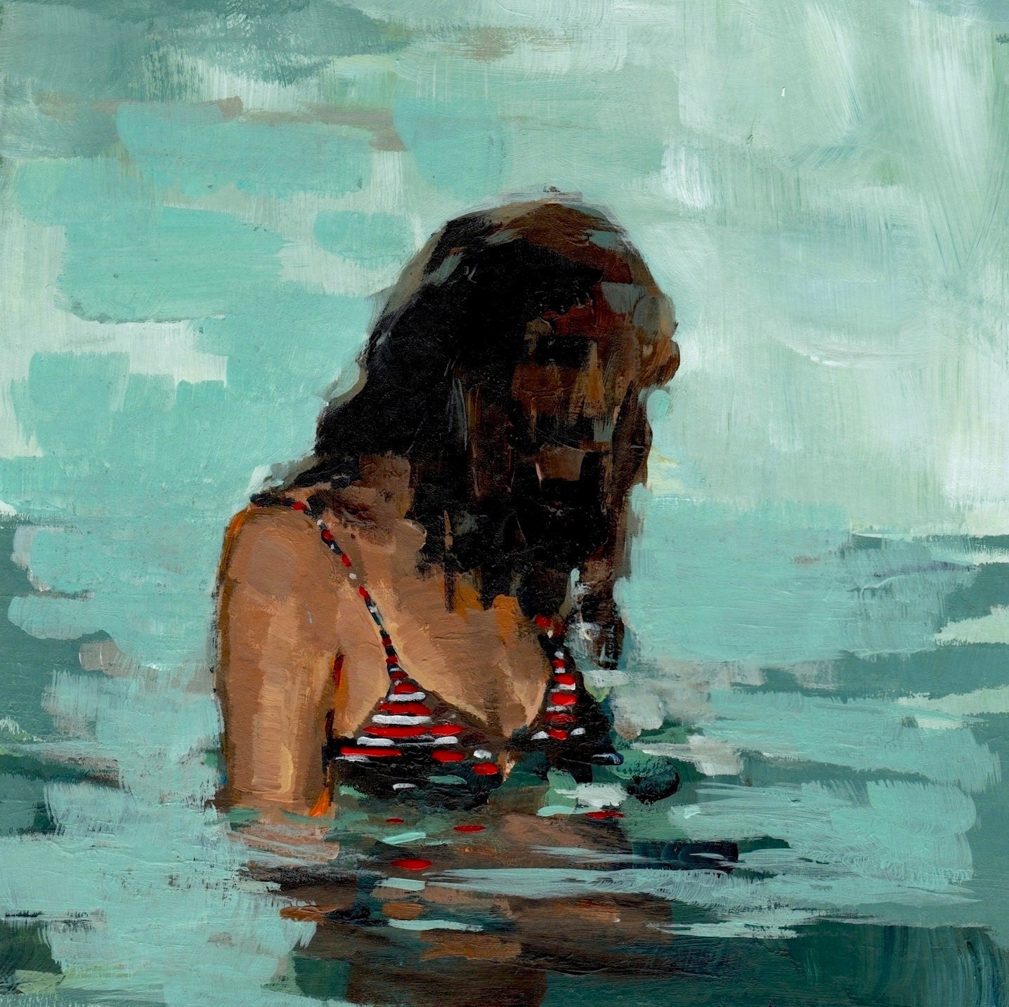 Summer Girl . large giclee art print of woman in the sea painting