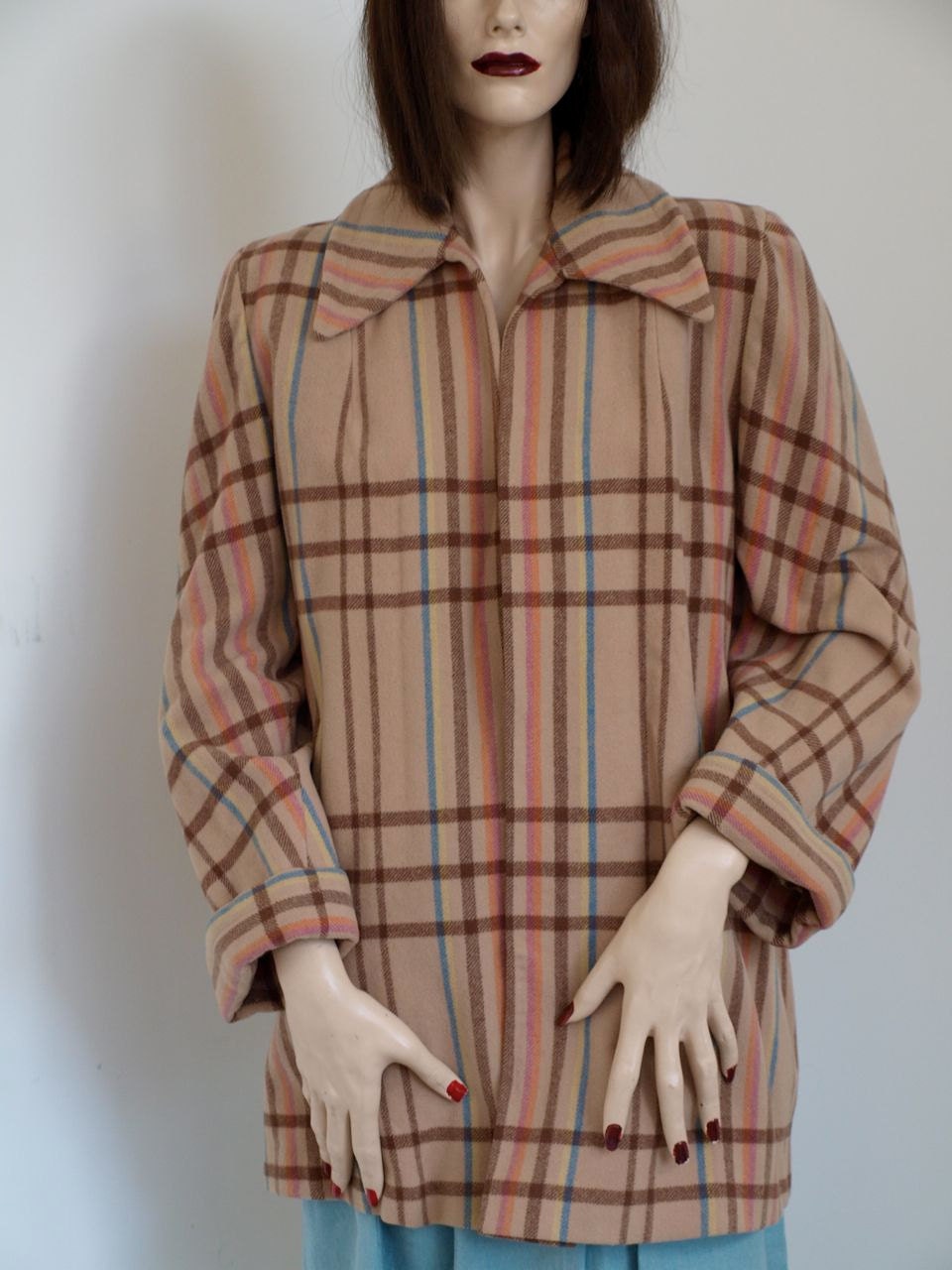 1940s World War II Era Vintage Swing Coat Gorgeous Plaid