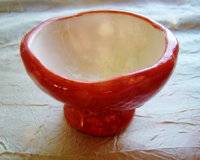 Little Red Earthenware Bowl - Ceramic Art Home Decor - Pinch Pot Votive Holder, Catch-all
