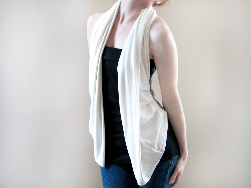 Vest. Pastel Peacock Halter with Creamy Jersey.