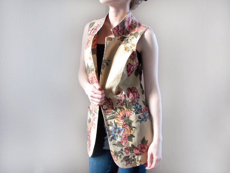 Linen Floral Jacket. Vintage Upcycled. Unique.
