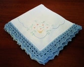 Something New and Blue Hand Crocheted Cotton Wedding Handkerchief
