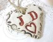 Bridal bouquet charm Customize initials heart A little ceramic heart  with your initials Wedding favor Valentine gift Engagement gift