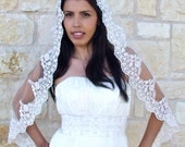 Bridal lace  veil with beaded scalloped edge, french mantilla style, Spain,  classic, white, ivory, champagne