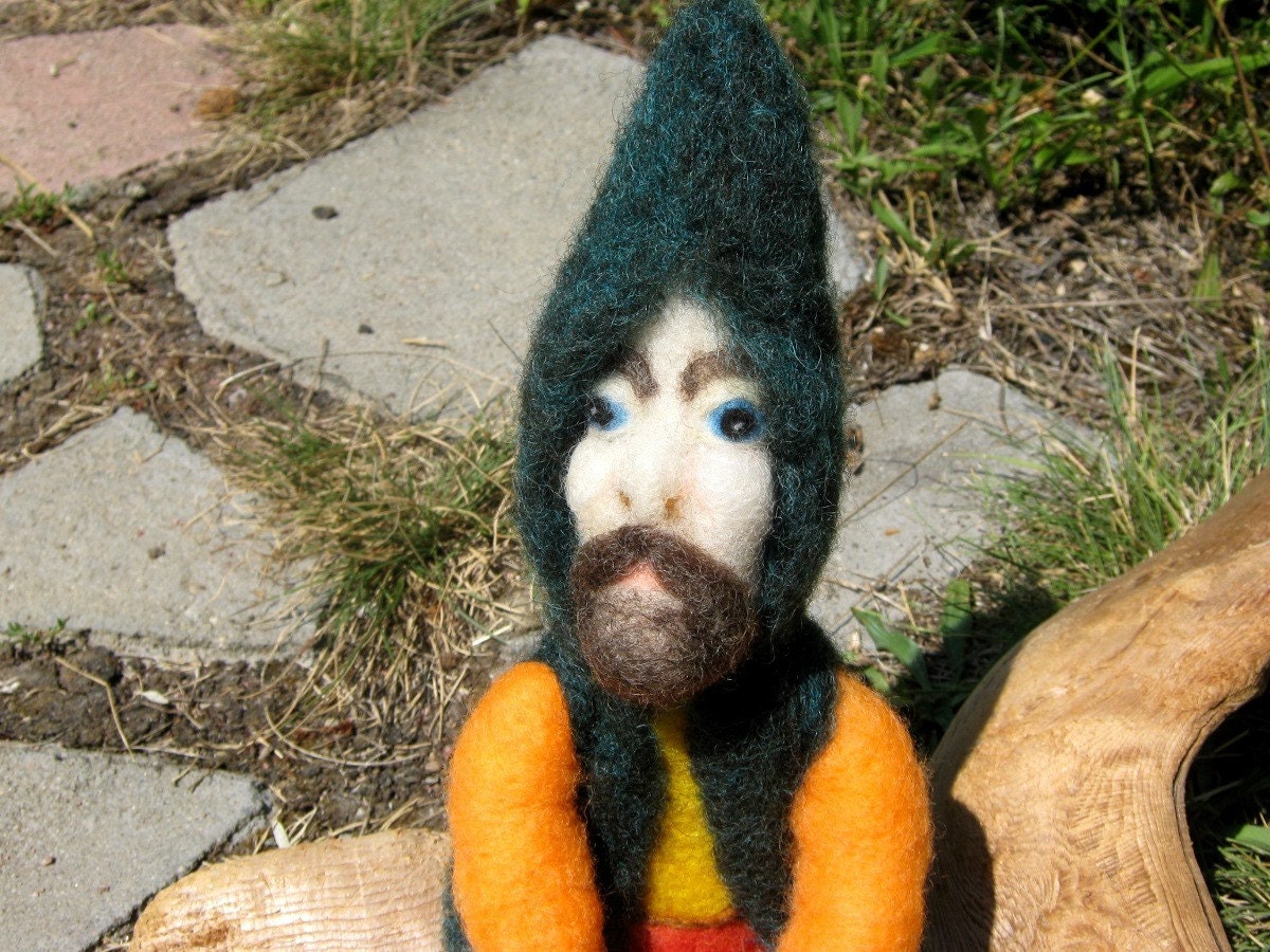 OOAK Green Forest Gnome Needle Felted Soft Sculpture