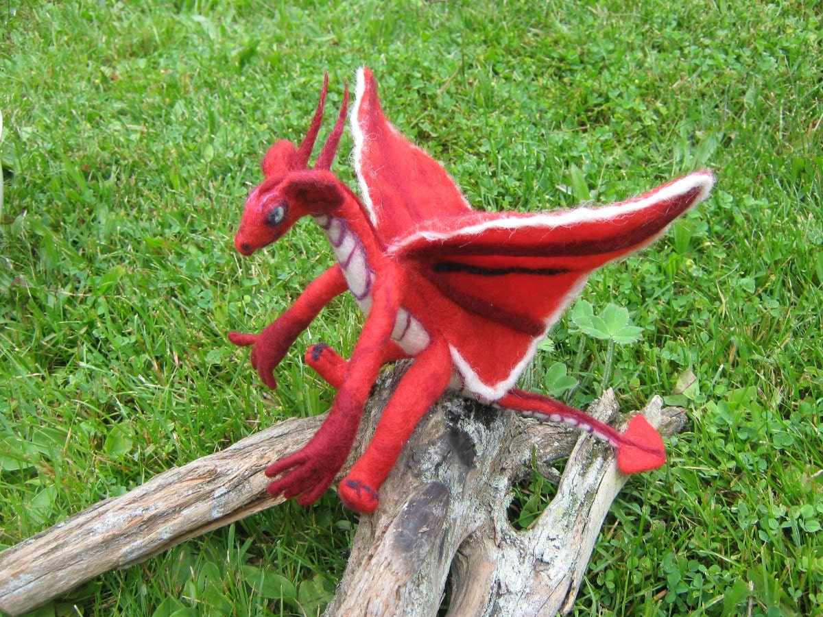 OOAK Red Fairy Dragon Needle Felted Soft Sculpture